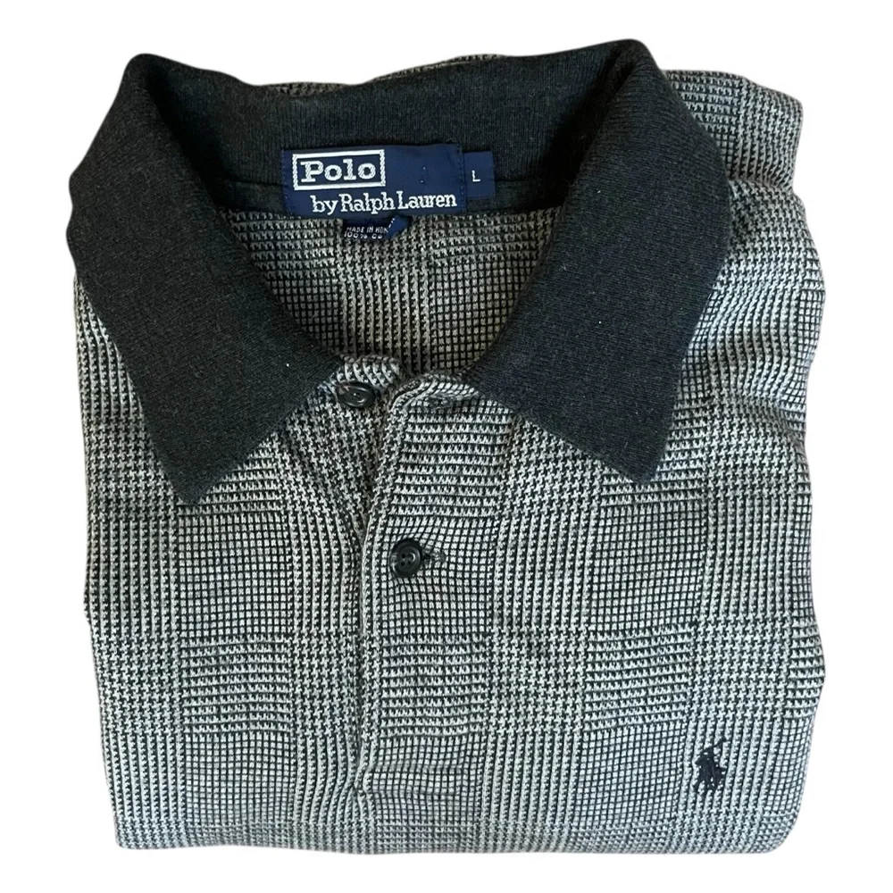 Polo Ralph Lauren Gray Long Sleeve Polo Shirt Men’s Sz.L 2-Tone Knit Classic Fit